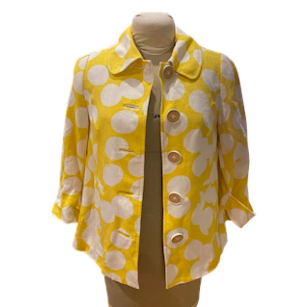 Lilly Pulitzer Linen Blend Jacket Fun Polka Dot Sz 6 Button Front Butter Yellow